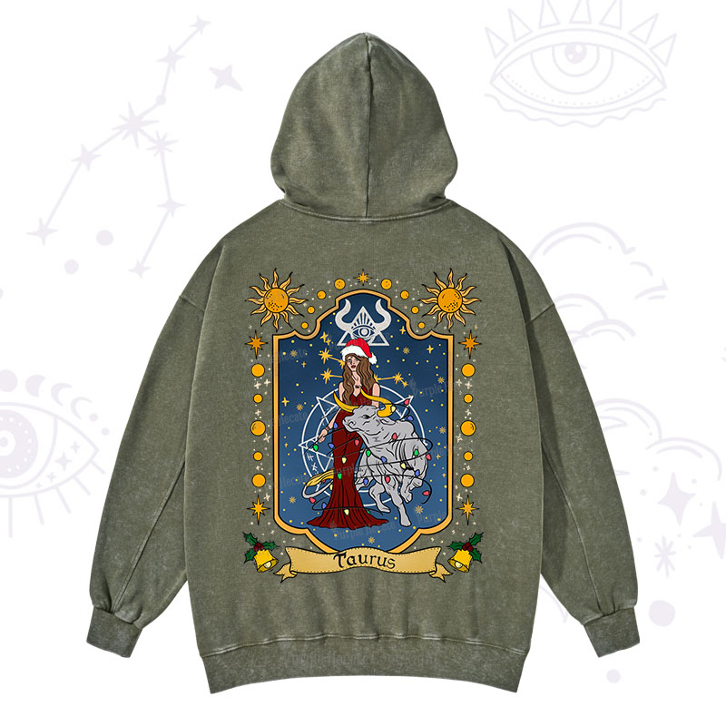Purplehecate Christmas Taurus Zodiac Washed Hoodie