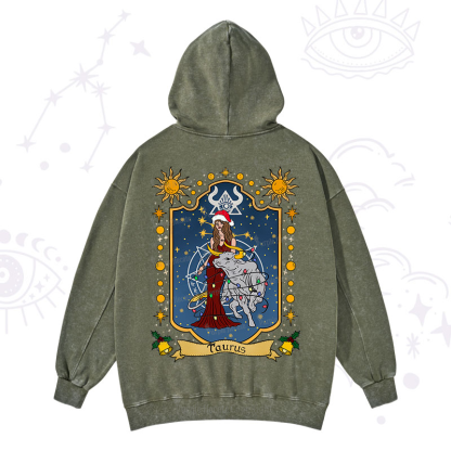 Purplehecate Christmas Taurus Zodiac Washed Hoodie