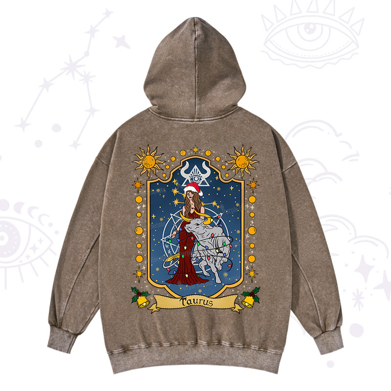 Purplehecate Christmas Taurus Zodiac Washed Hoodie