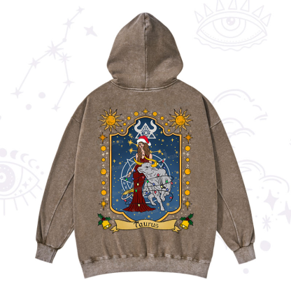 Purplehecate Christmas Taurus Zodiac Washed Hoodie