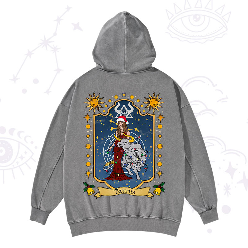Purplehecate Christmas Taurus Zodiac Washed Hoodie