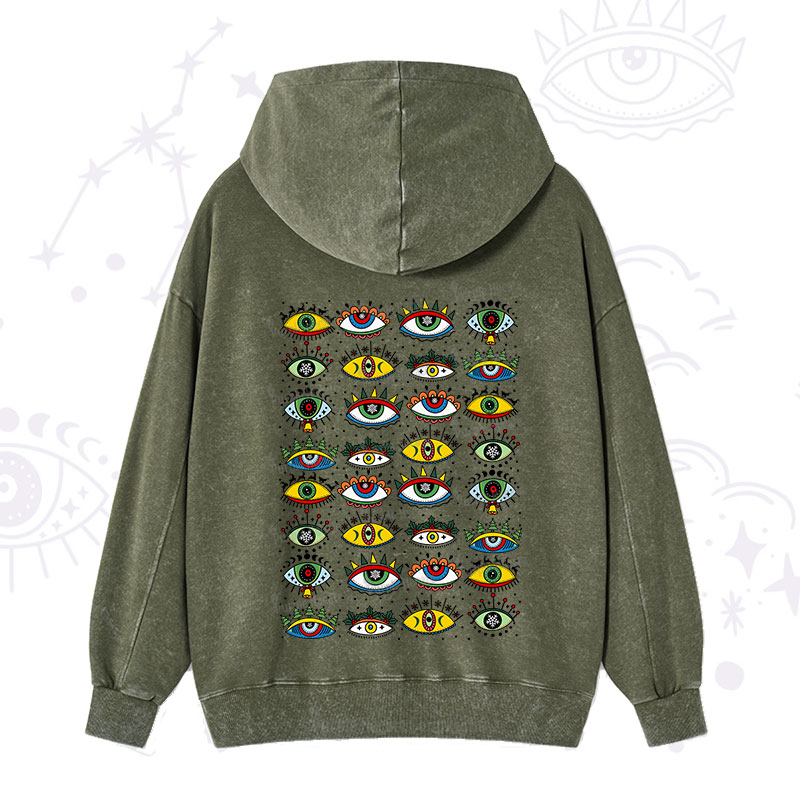 Purplehecate Christmas Evil Eye Pattern Washed Hoodie