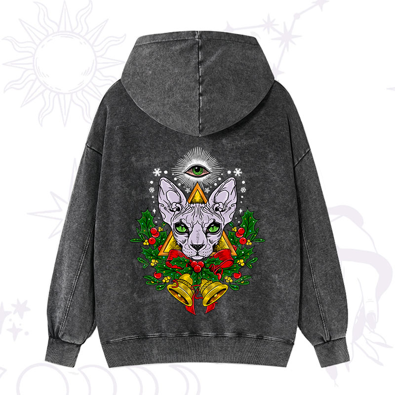 Purplehecate Christmas Mystical Cat Washed Hoodie