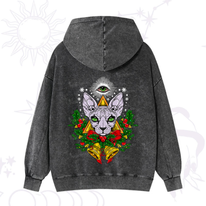 Purplehecate Christmas Mystical Cat Washed Hoodie