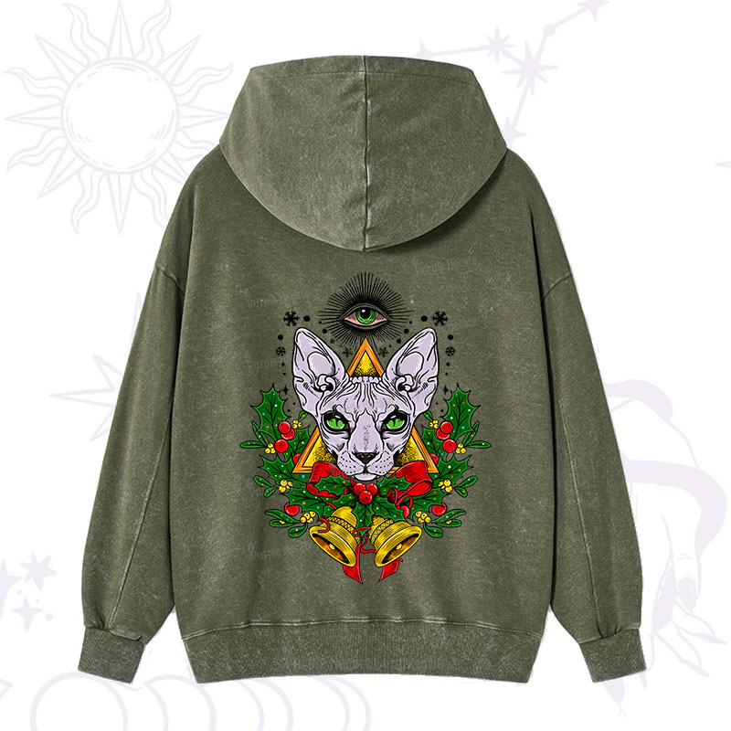 Purplehecate Christmas Mystical Cat Washed Hoodie