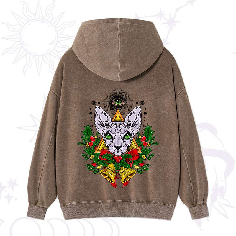 Purplehecate Christmas Mystical Cat Washed Hoodie