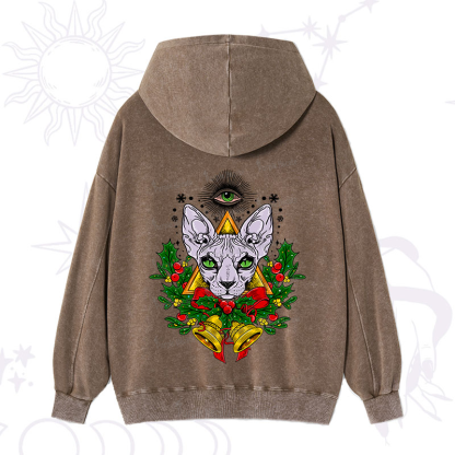 Purplehecate Christmas Mystical Cat Washed Hoodie