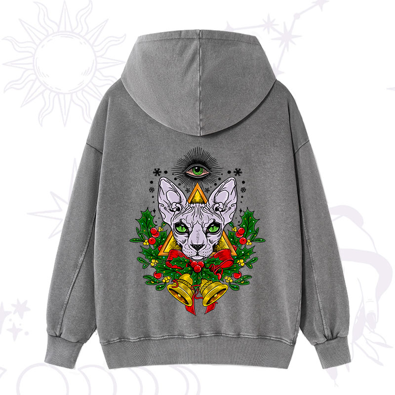 Purplehecate Christmas Mystical Cat Washed Hoodie