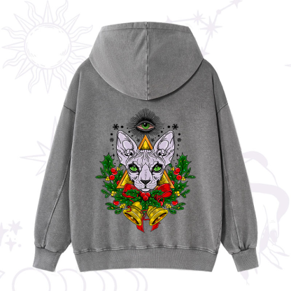 Purplehecate Christmas Mystical Cat Washed Hoodie