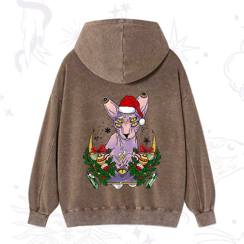 Purplehecate Christmas Moon Phase Cat Washed Hoodie