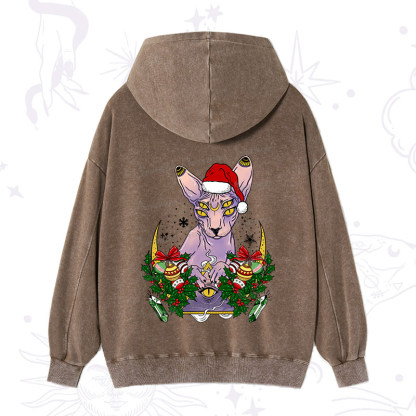 Purplehecate Christmas Moon Phase Cat Washed Hoodie