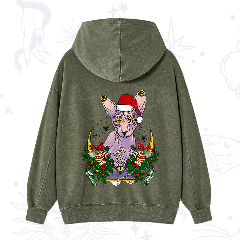Purplehecate Christmas Moon Phase Cat Washed Hoodie