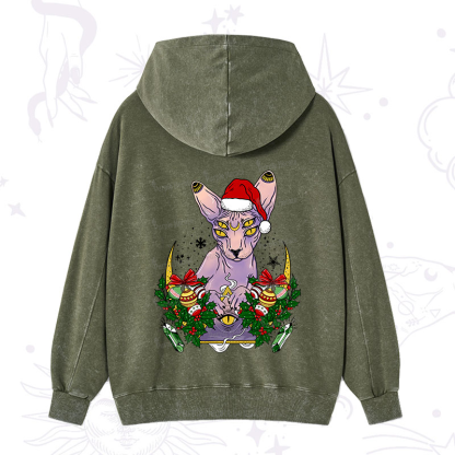 Purplehecate Christmas Moon Phase Cat Washed Hoodie