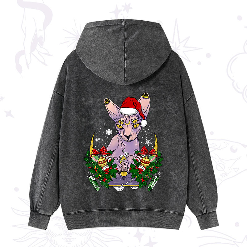 Purplehecate Christmas Moon Phase Cat Washed Hoodie