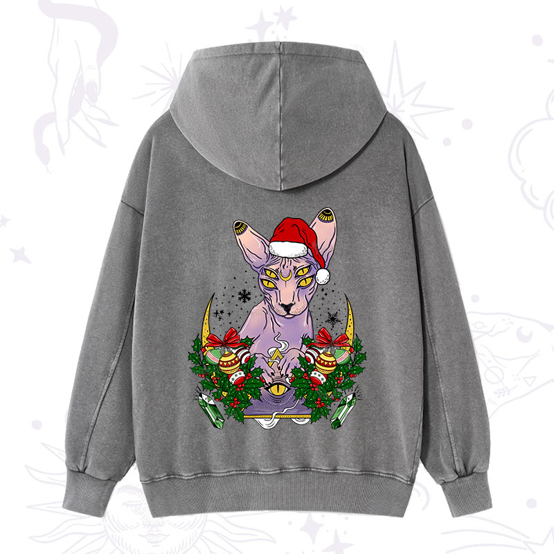 Purplehecate Christmas Moon Phase Cat Washed Hoodie