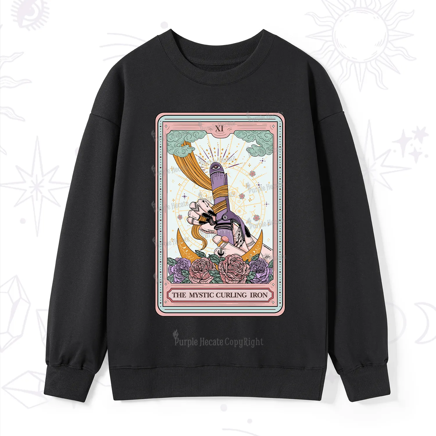 Purplehecate The Mystic Curling Iron Tarot Sweatshirt