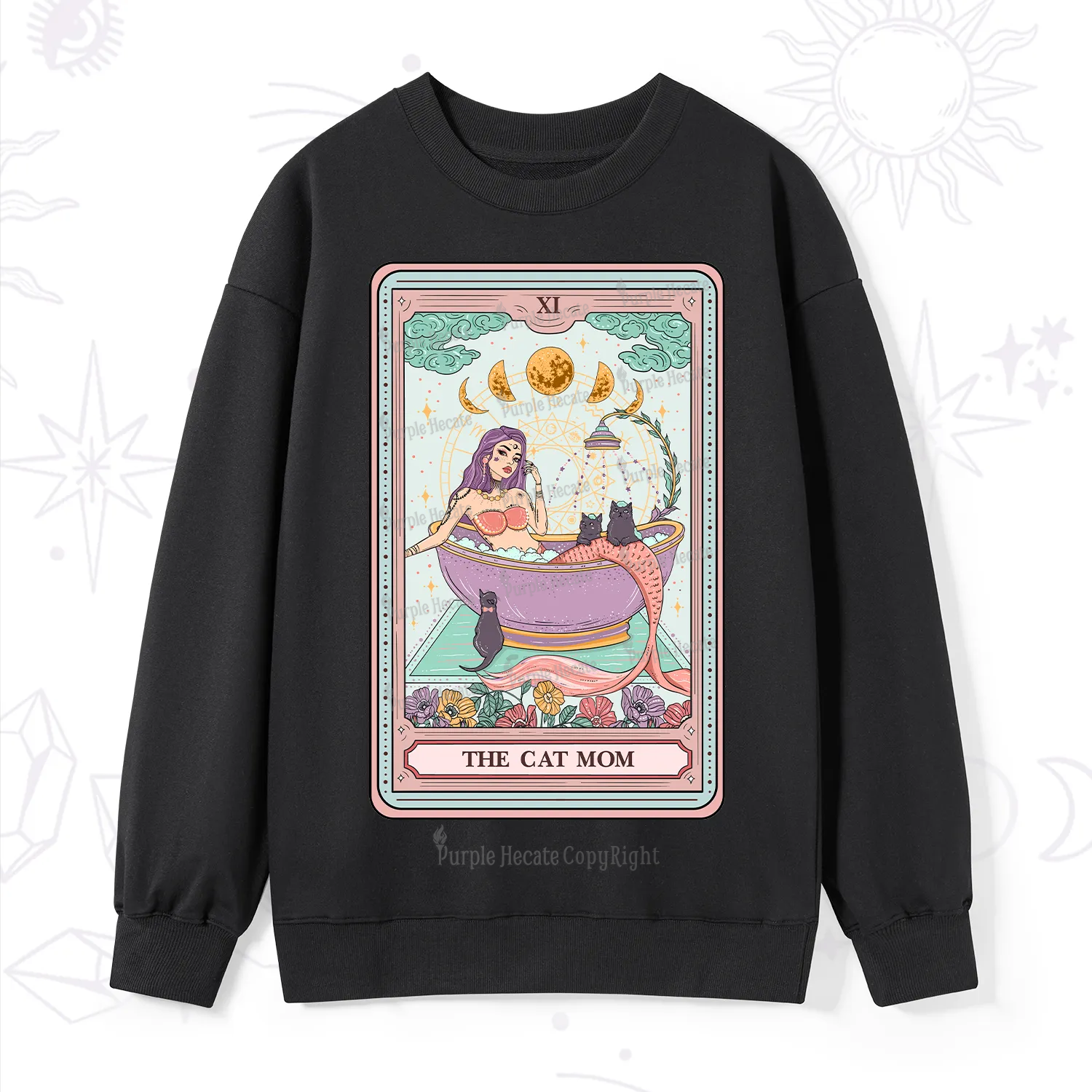 Purplehecate The Cat Mermaid Mom Tarot Card Sweatshirt
