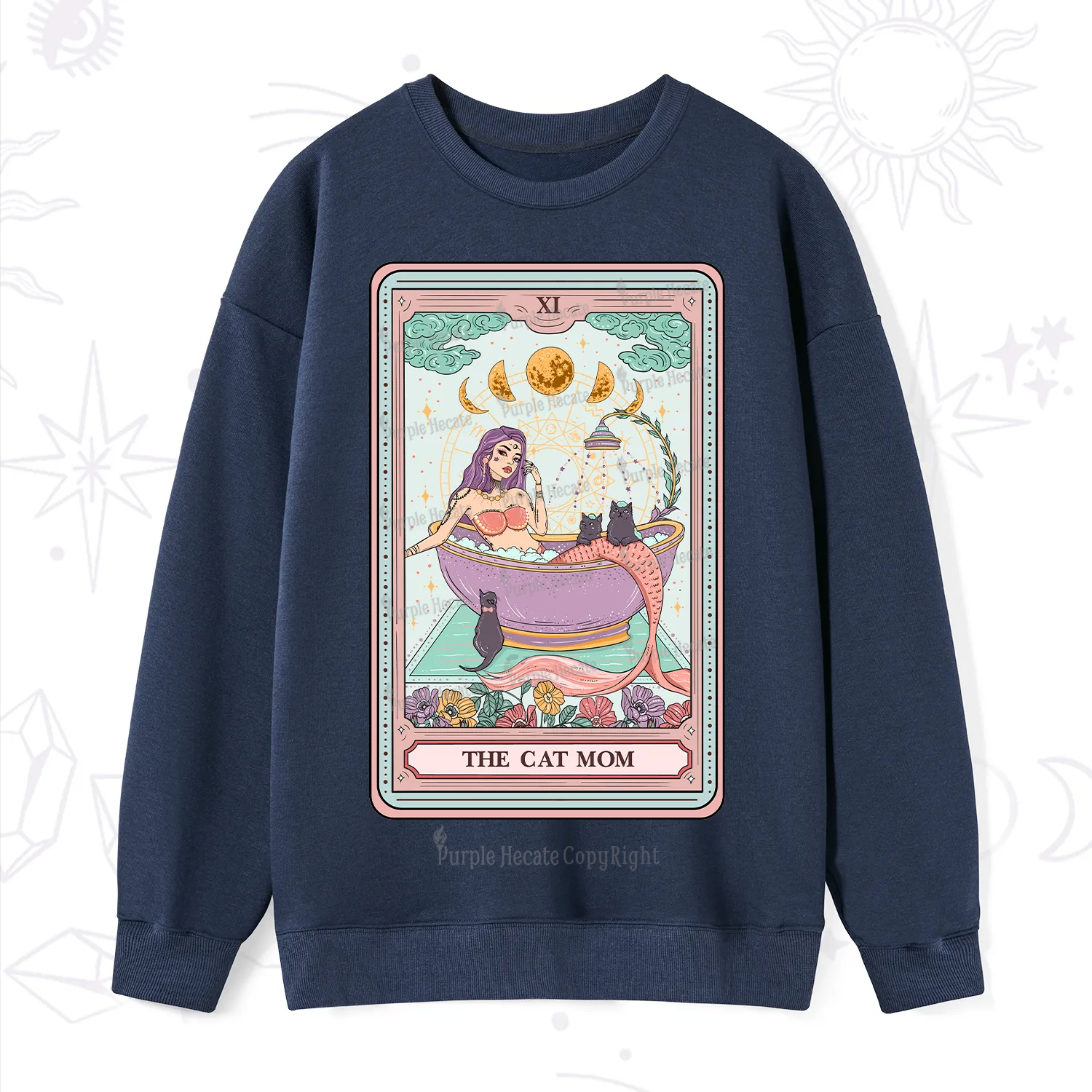 Purplehecate The Cat Mermaid Mom Tarot Card Sweatshirt