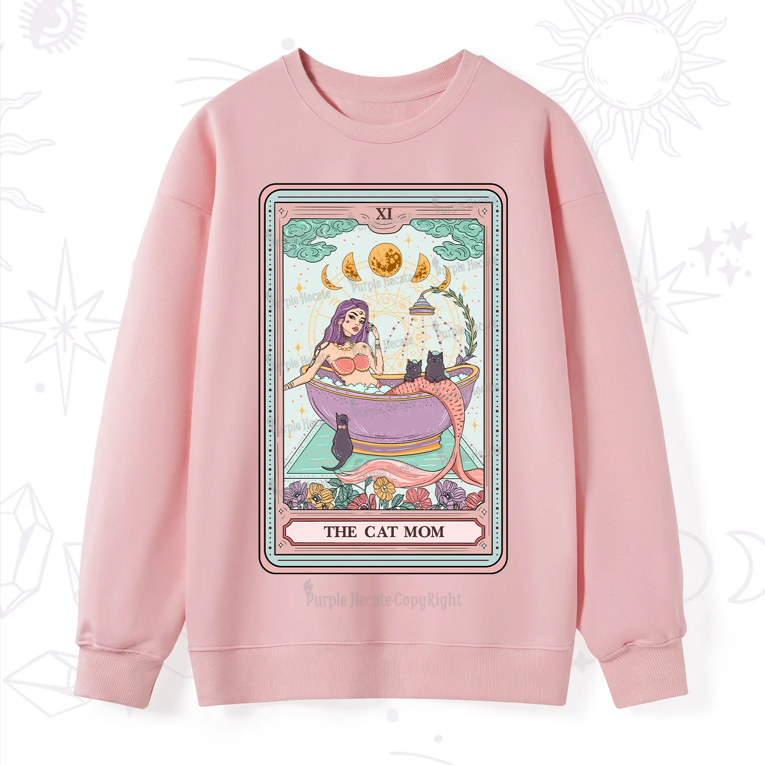 Purplehecate The Cat Mermaid Mom Tarot Card Sweatshirt