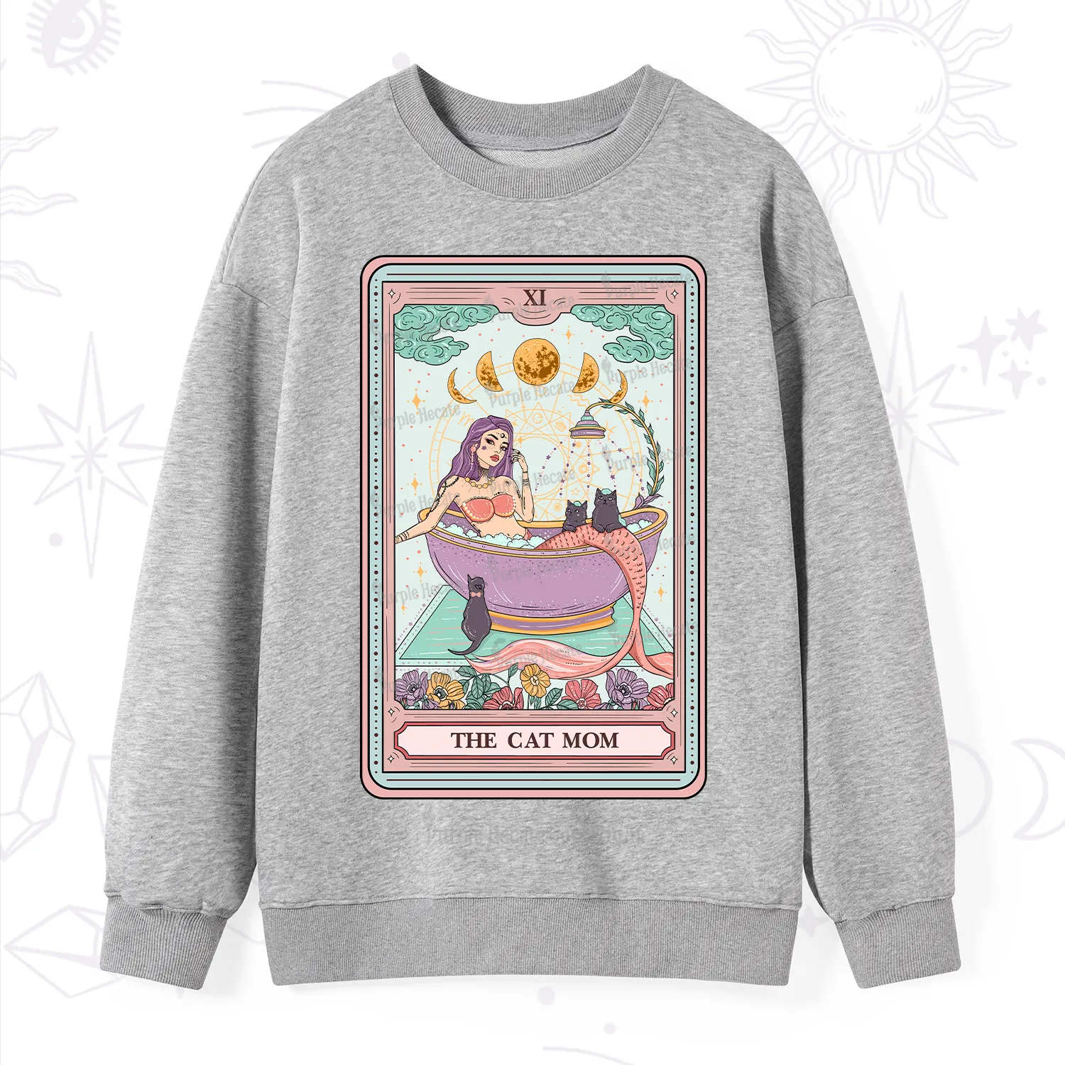 Purplehecate The Cat Mermaid Mom Tarot Card Sweatshirt