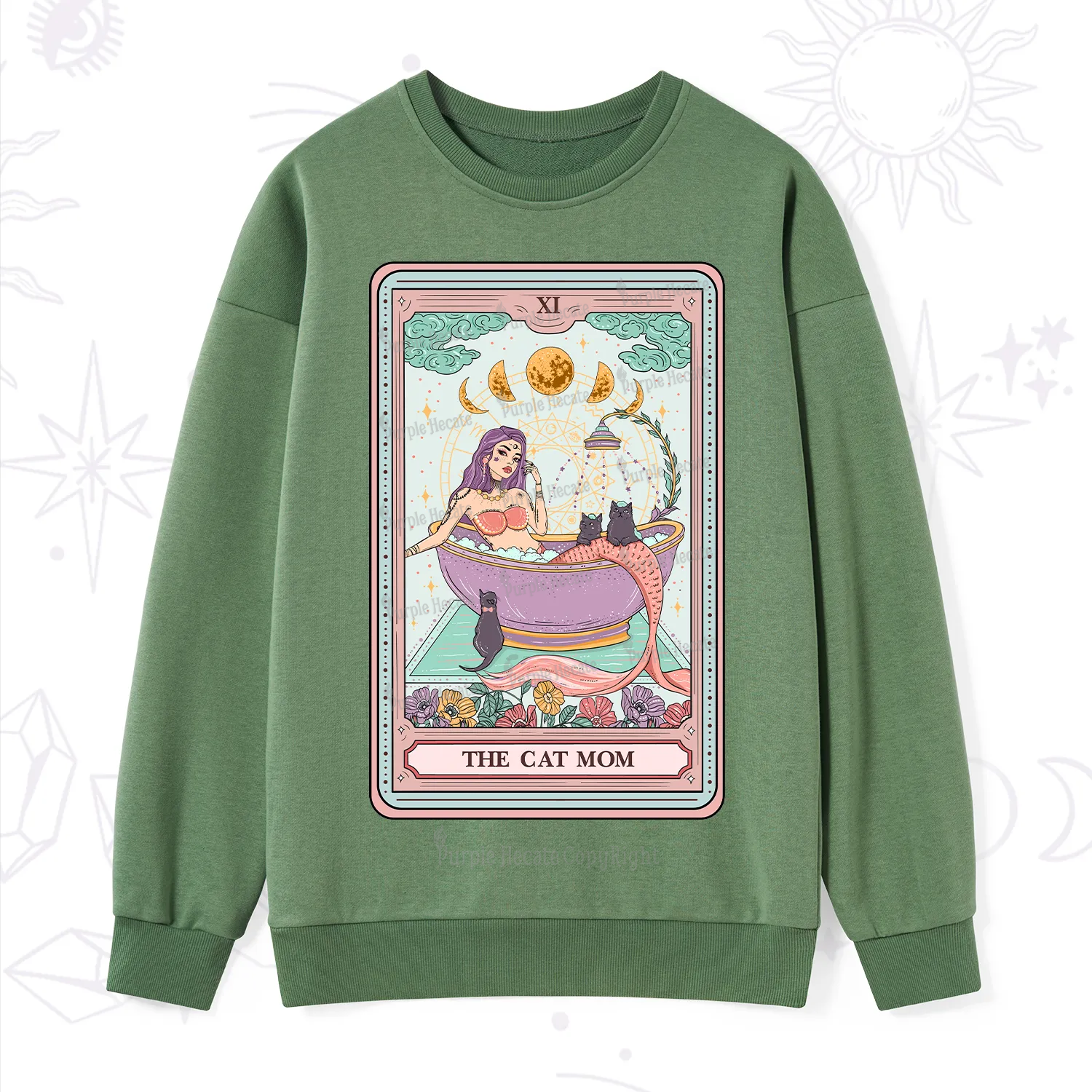 Purplehecate The Cat Mermaid Mom Tarot Card Sweatshirt