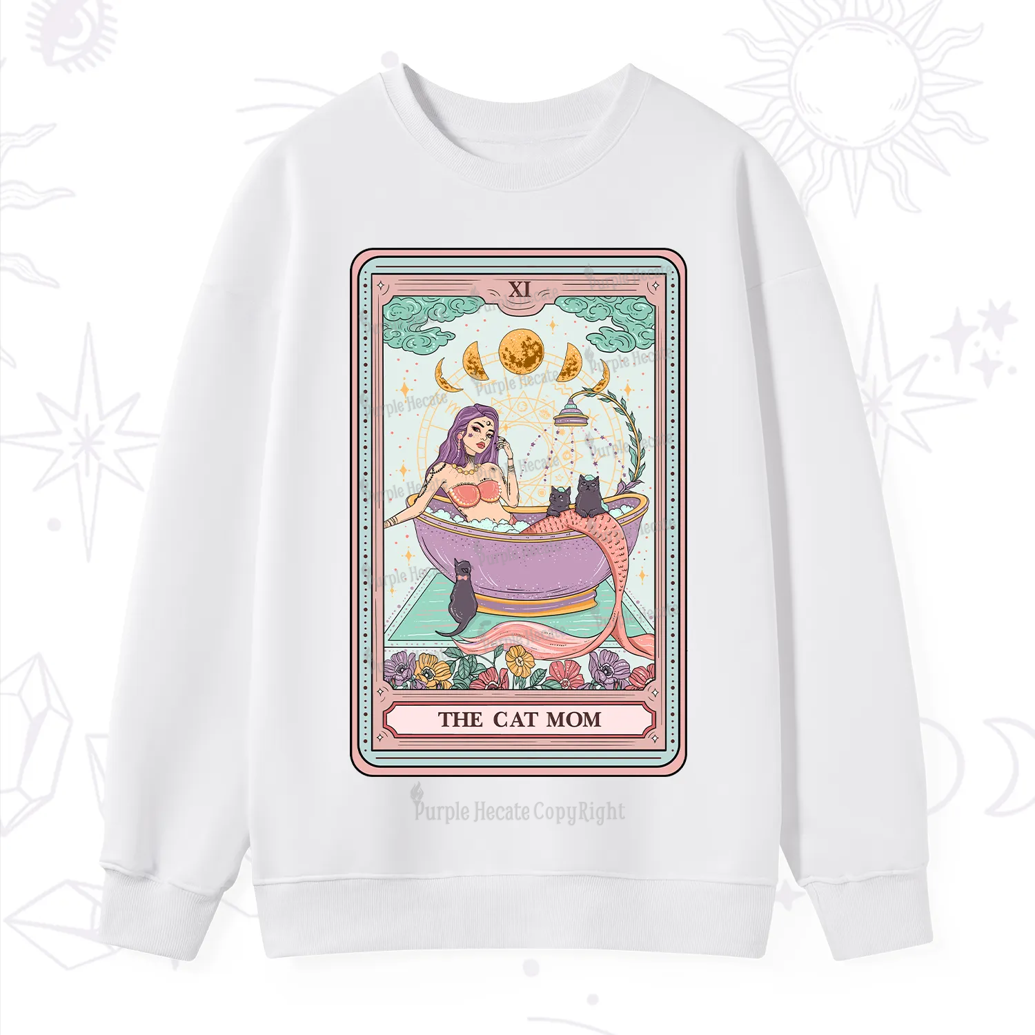 Purplehecate The Cat Mermaid Mom Tarot Card Sweatshirt