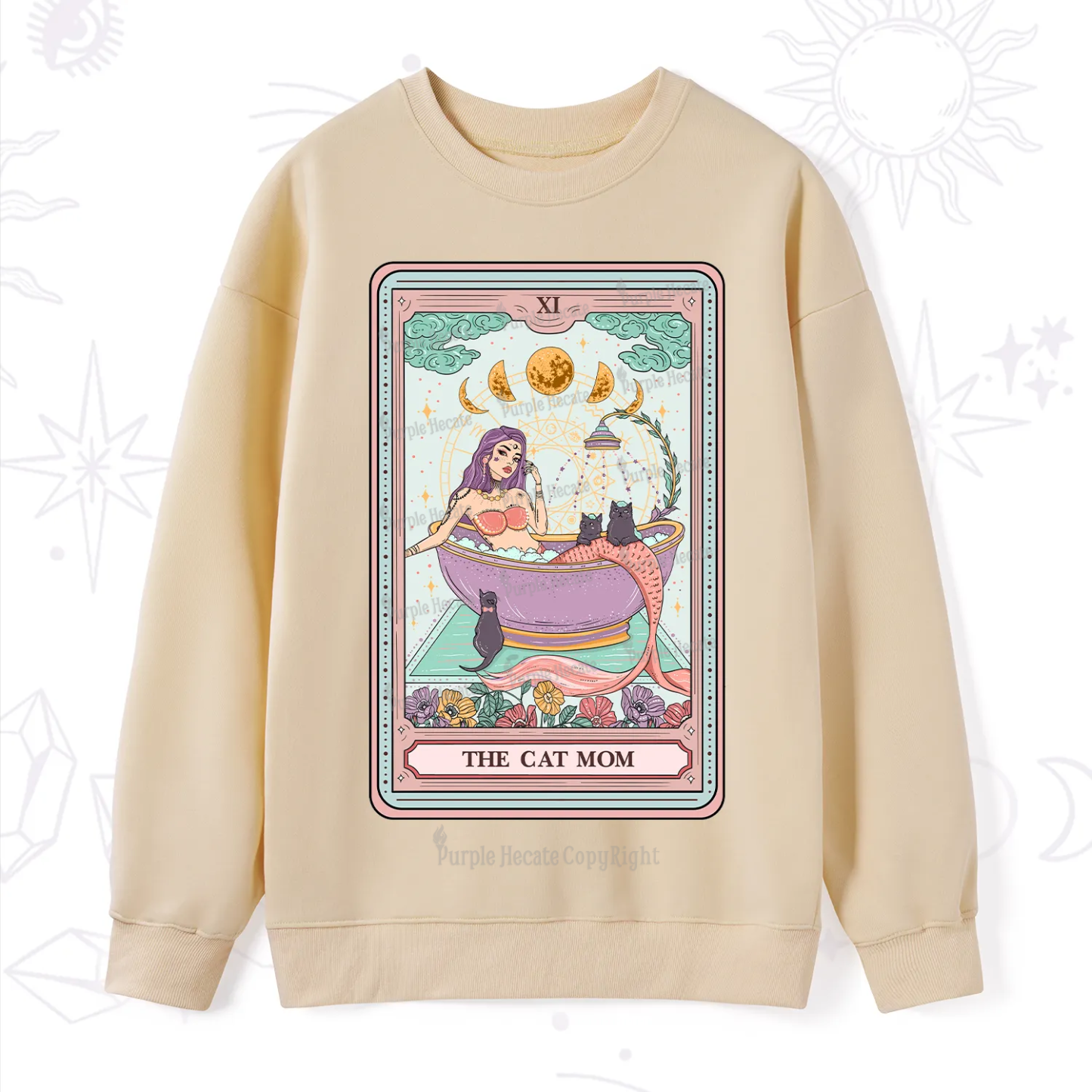 Purplehecate The Cat Mermaid Mom Tarot Card Sweatshirt