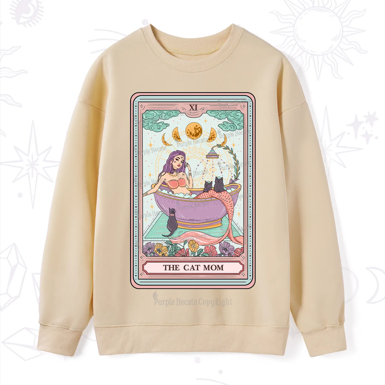 Purplehecate The Cat Mermaid Mom Tarot Card Sweatshirt
