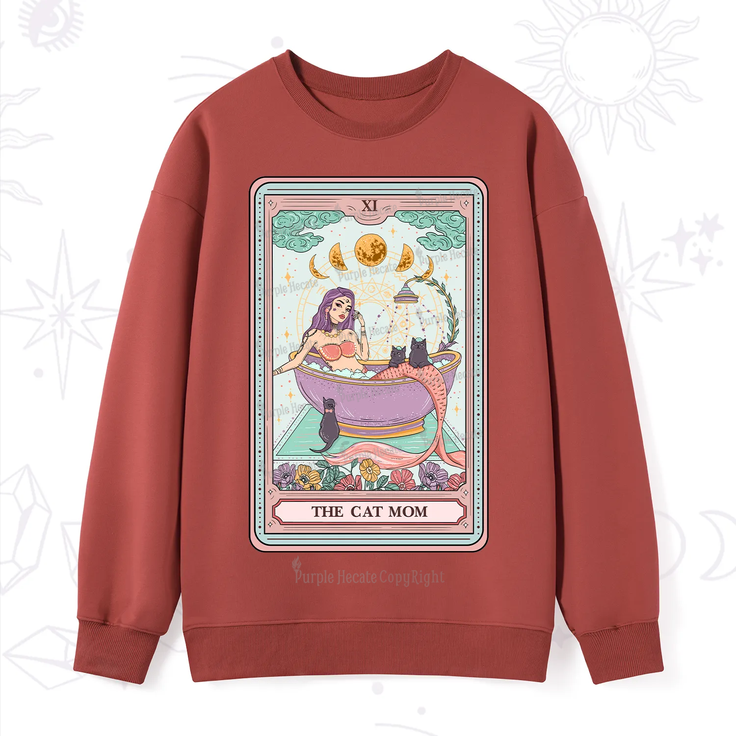 Purplehecate The Cat Mermaid Mom Tarot Card Sweatshirt