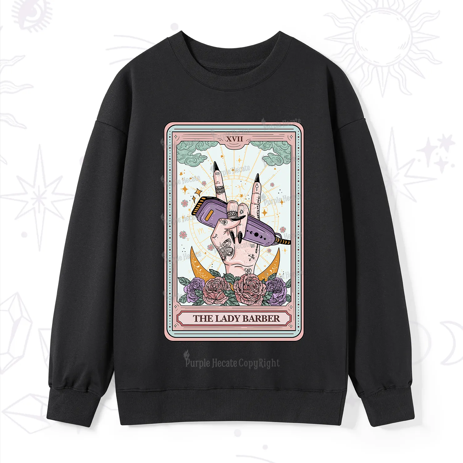 Purplehecate The Lady Barber Tarot Card Sweatshirt