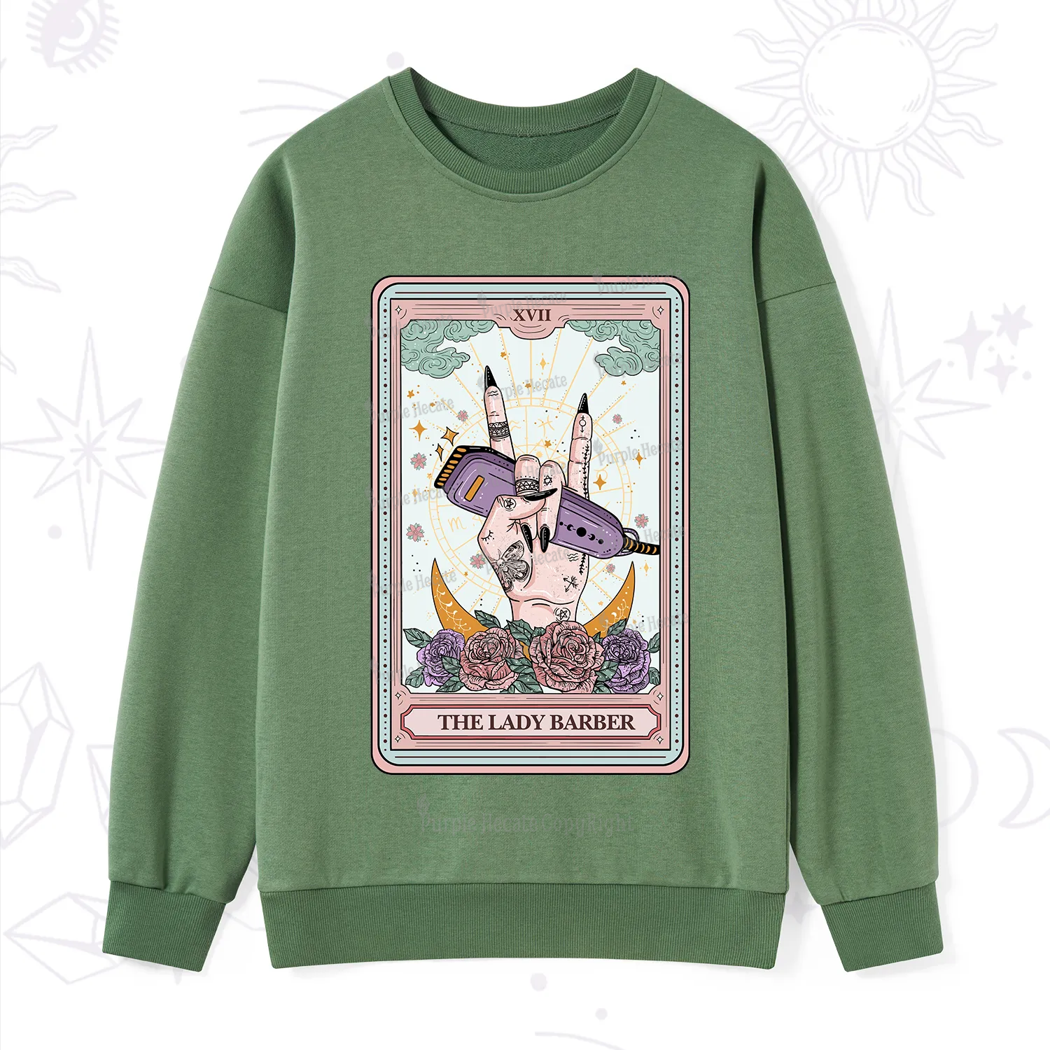 Purplehecate The Lady Barber Tarot Card Sweatshirt