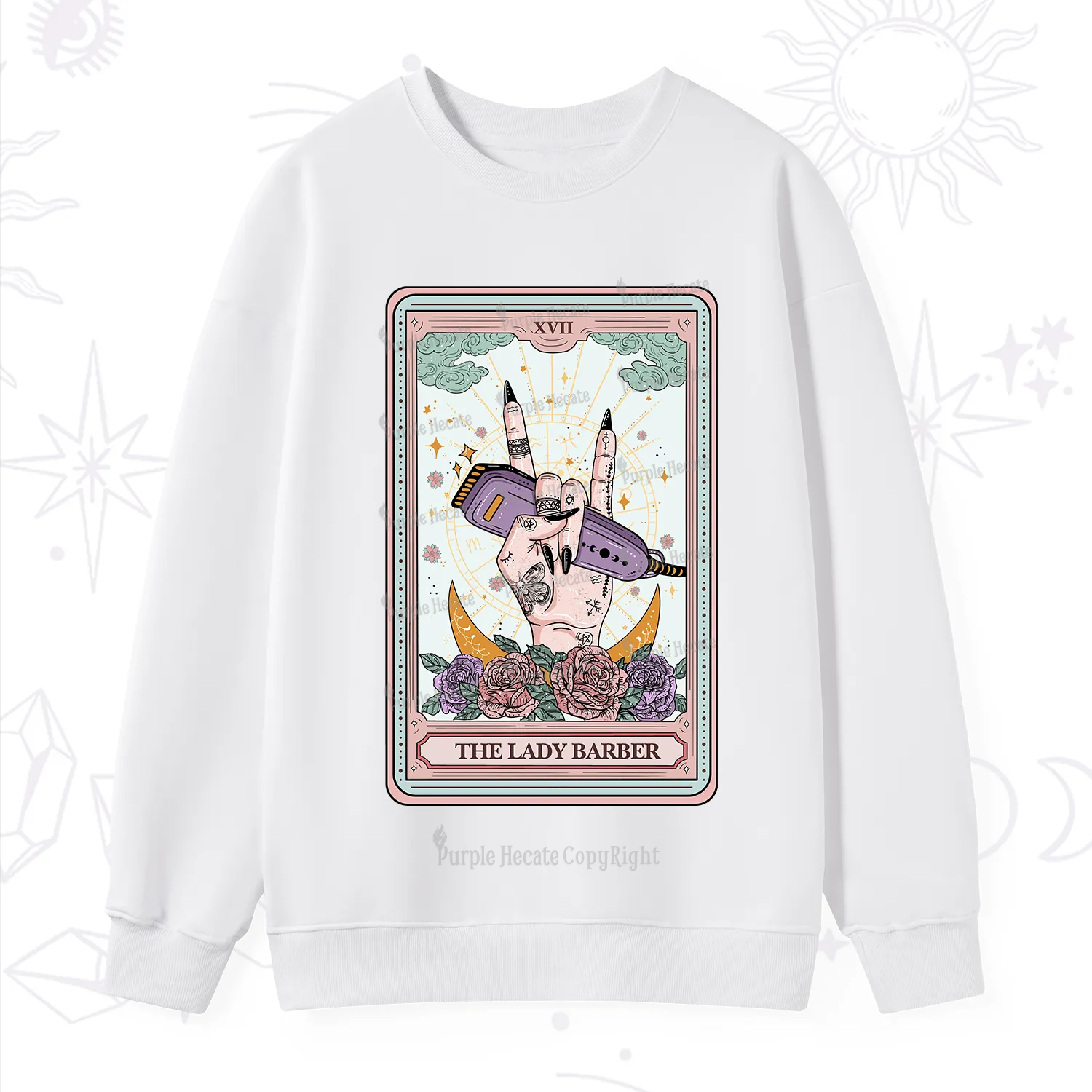 Purplehecate The Lady Barber Tarot Card Sweatshirt