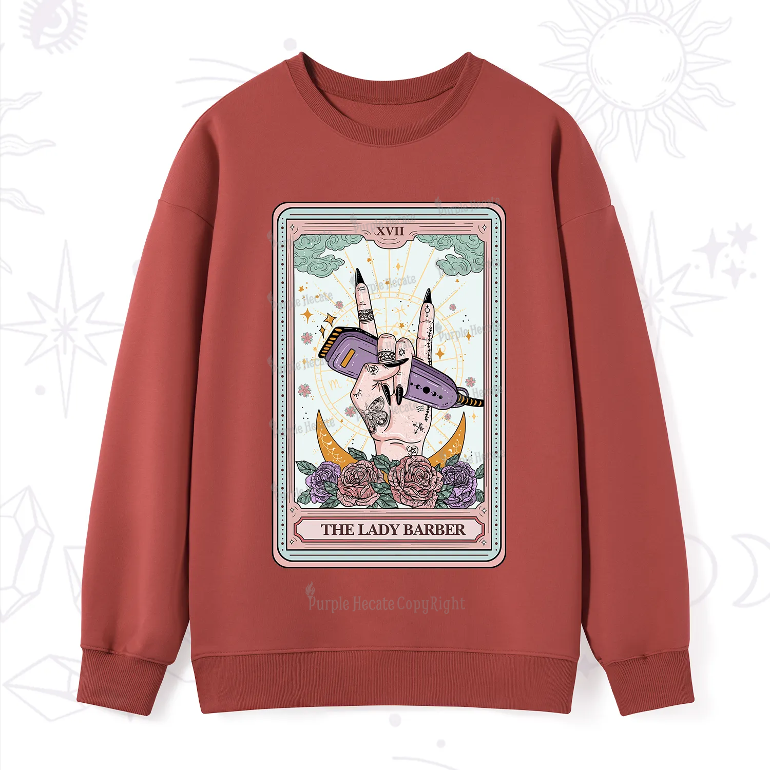Purplehecate The Lady Barber Tarot Card Sweatshirt