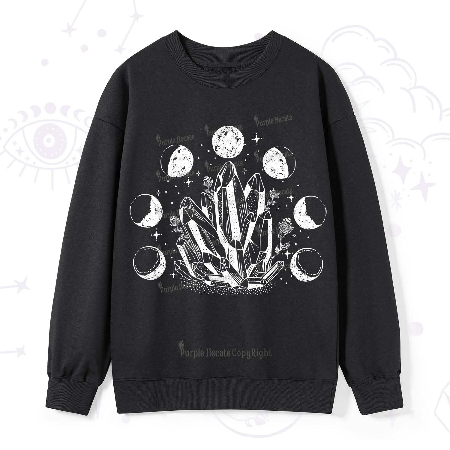Purplehecate Crystals and Moon Phases Sweatshirt