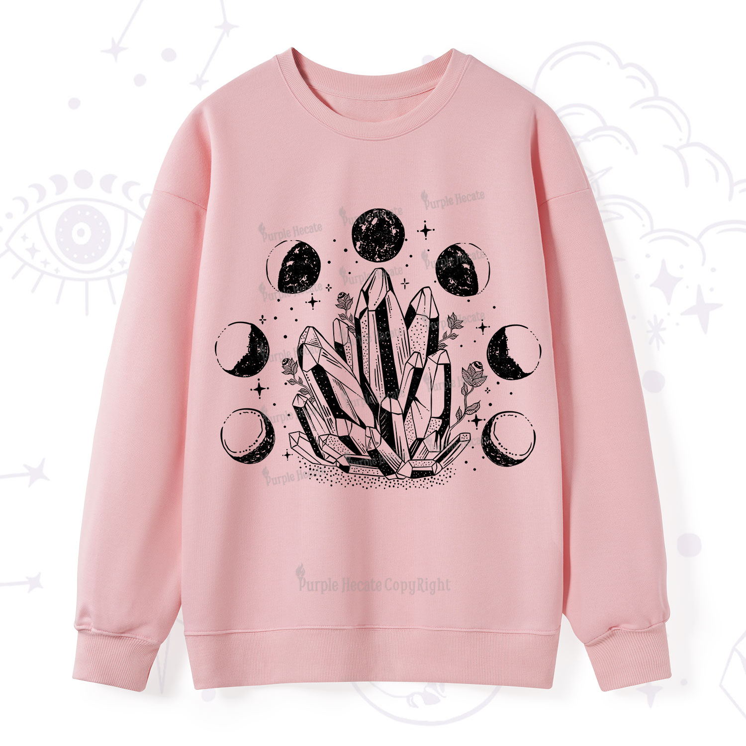 Purplehecate Crystals and Moon Phases Sweatshirt