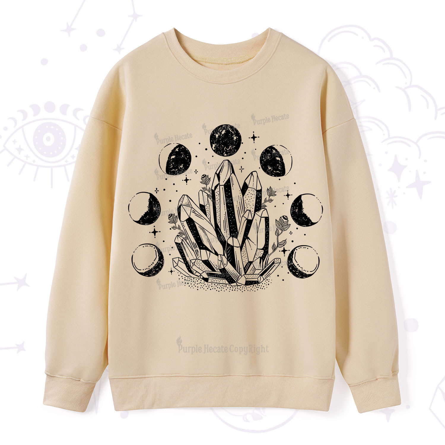 Purplehecate Crystals and Moon Phases Sweatshirt