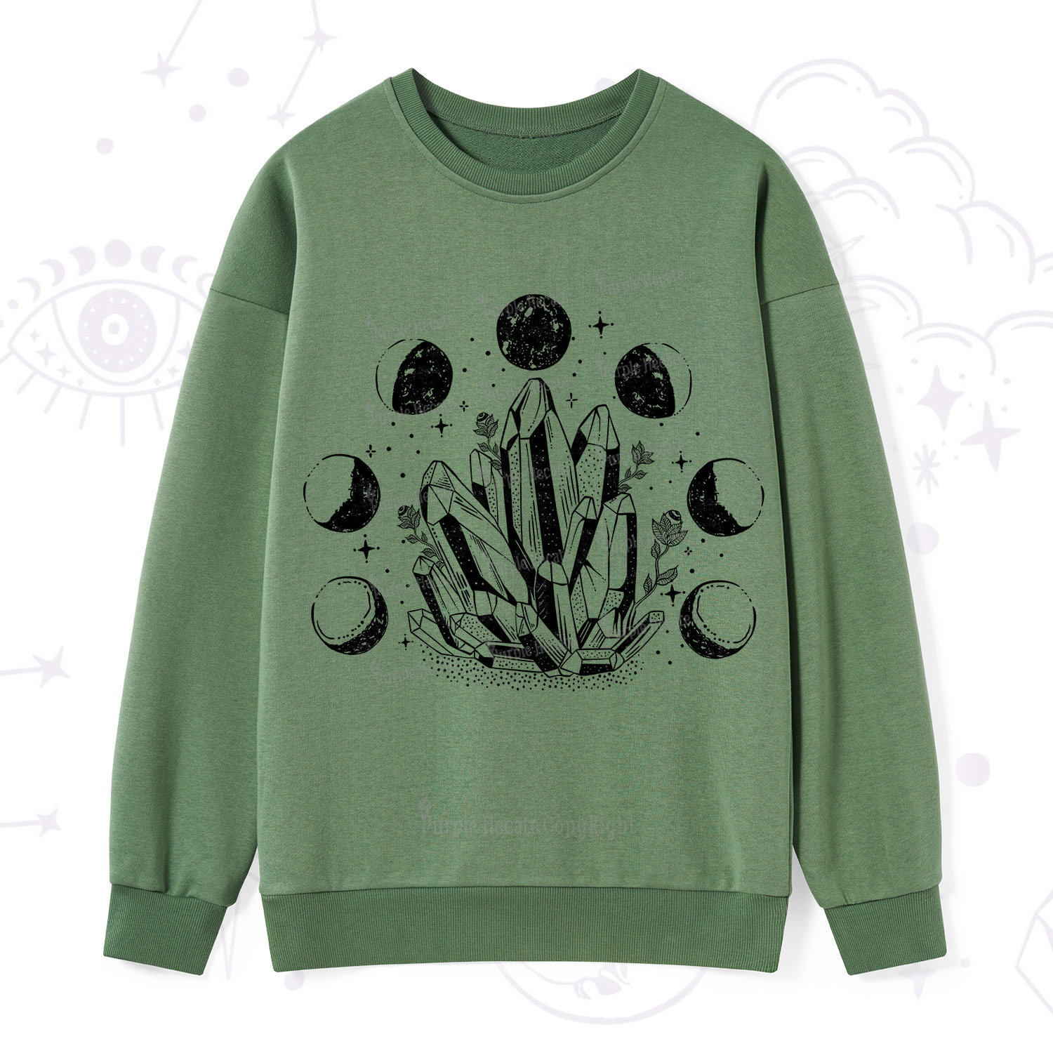 Purplehecate Crystals and Moon Phases Sweatshirt