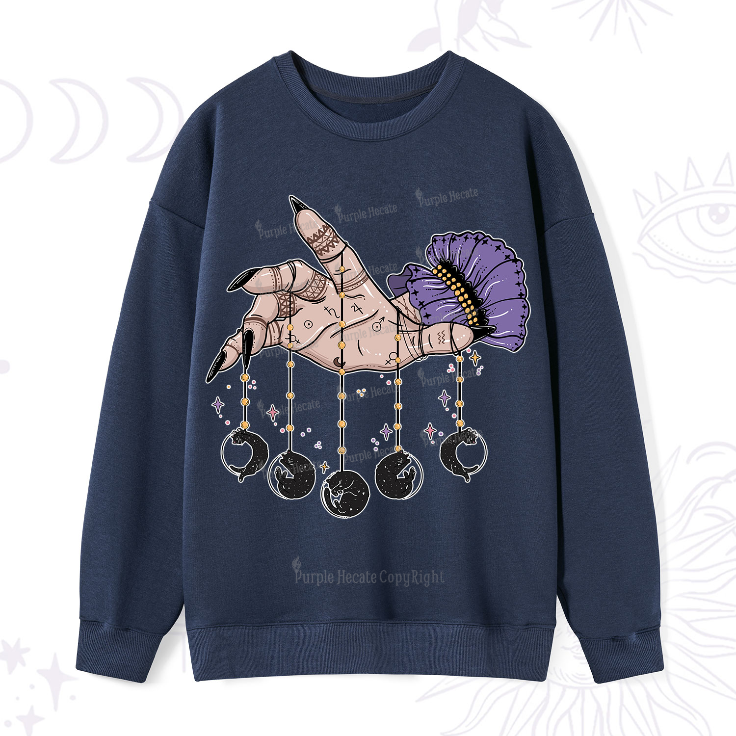 Purplehecate Feline Lunar Phases Sweatshirt
