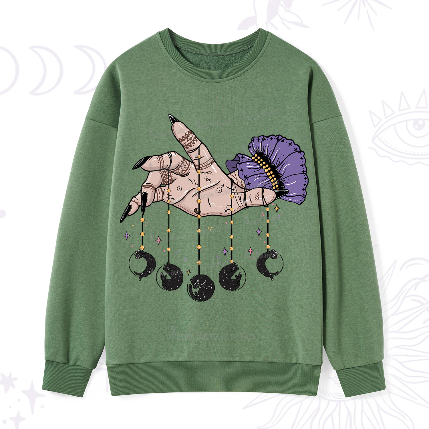 Purplehecate Feline Lunar Phases Sweatshirt