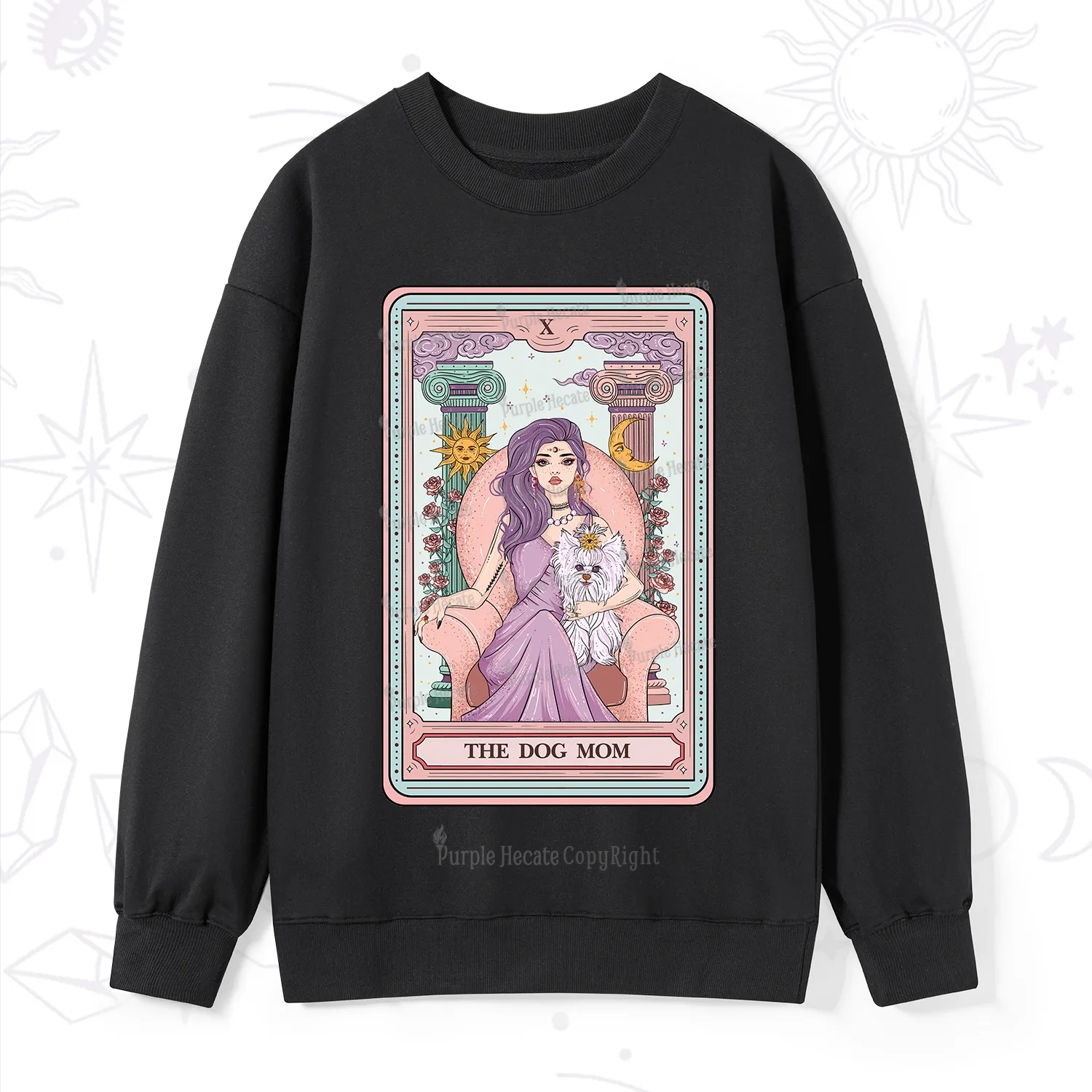 Purplehecate The Cute Dog Mom Tarot Card Sweatshirt
