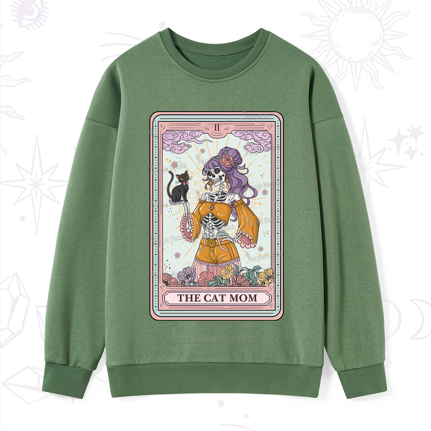 Purplehecate The Skeleton Cat Mom Tarot Card Sweatshirt
