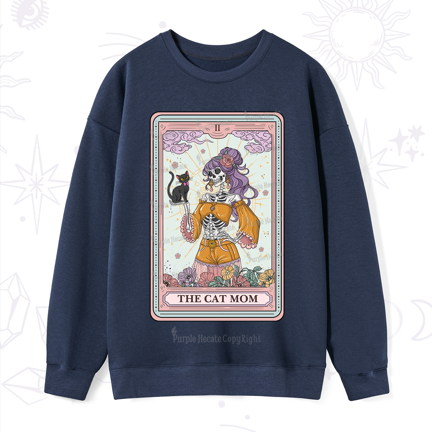 Purplehecate The Skeleton Cat Mom Tarot Card Sweatshirt