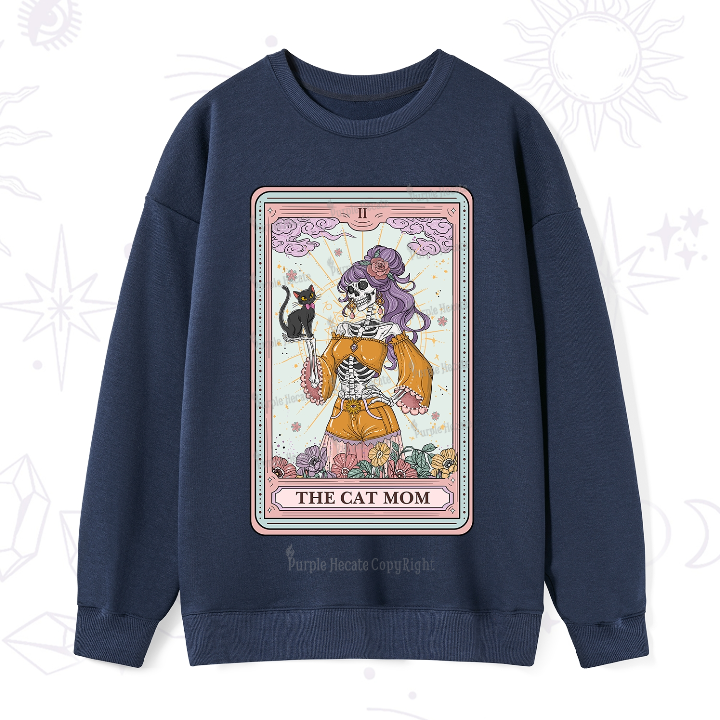 Purplehecate The Skeleton Cat Mom Tarot Card Sweatshirt