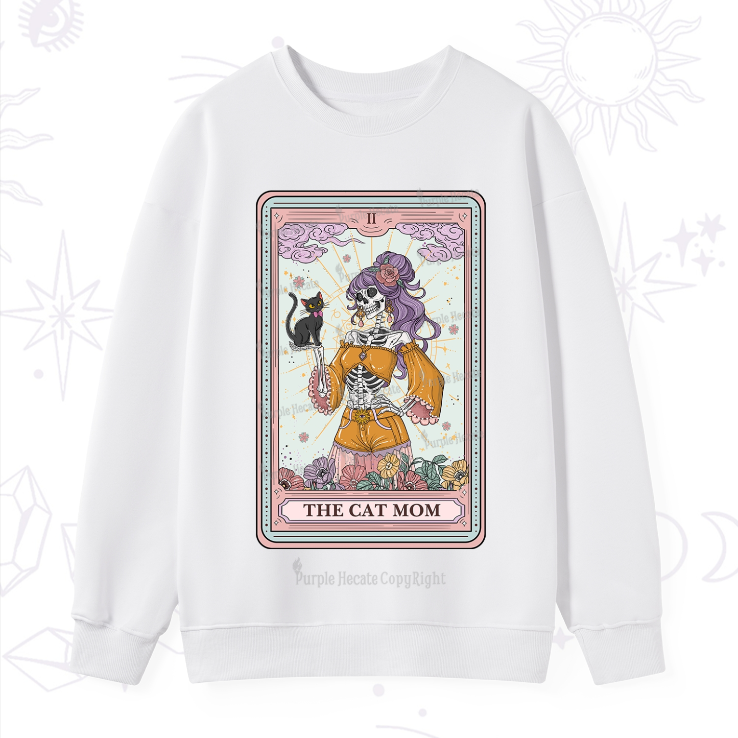 Purplehecate The Skeleton Cat Mom Tarot Card Sweatshirt