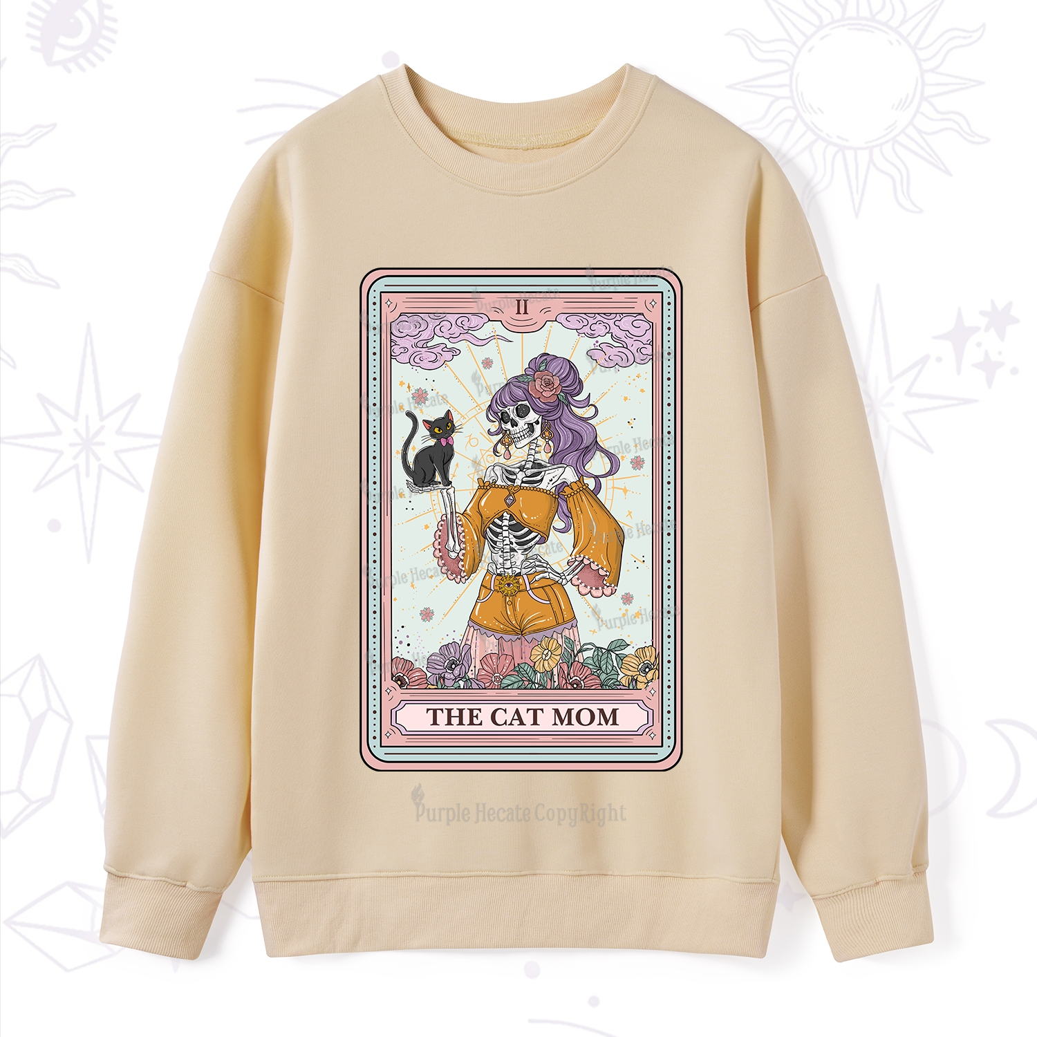 Purplehecate The Skeleton Cat Mom Tarot Card Sweatshirt
