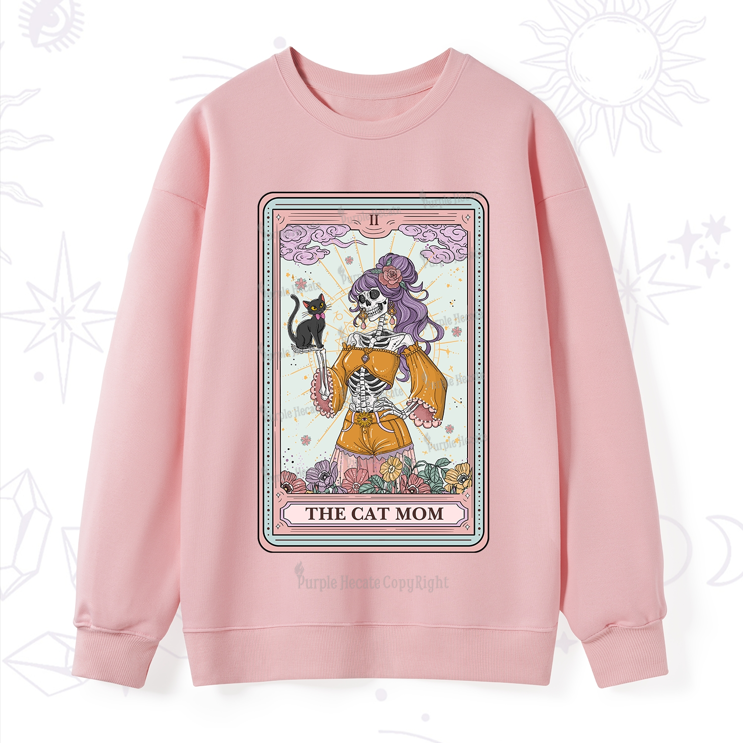 Purplehecate The Skeleton Cat Mom Tarot Card Sweatshirt