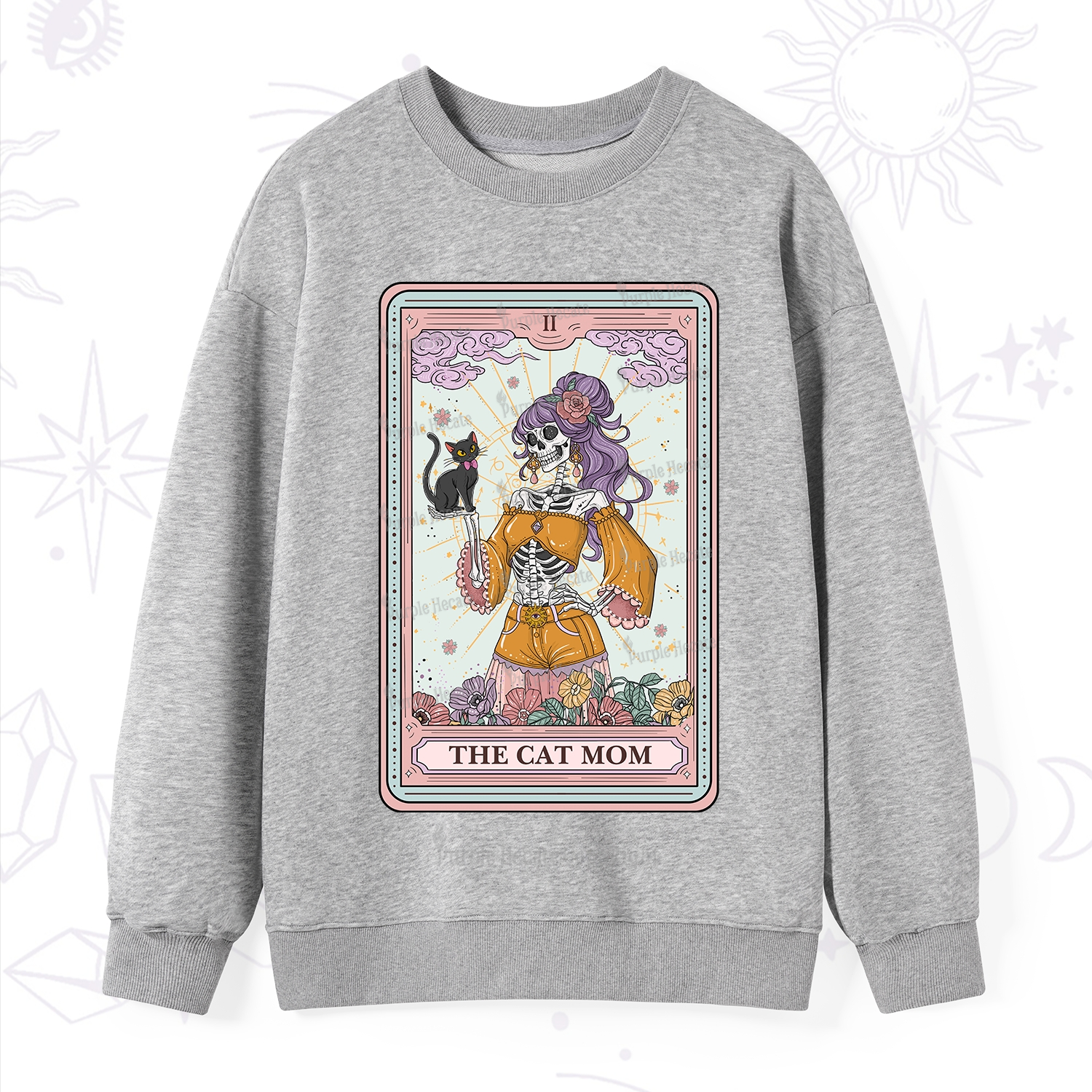 Purplehecate The Skeleton Cat Mom Tarot Card Sweatshirt