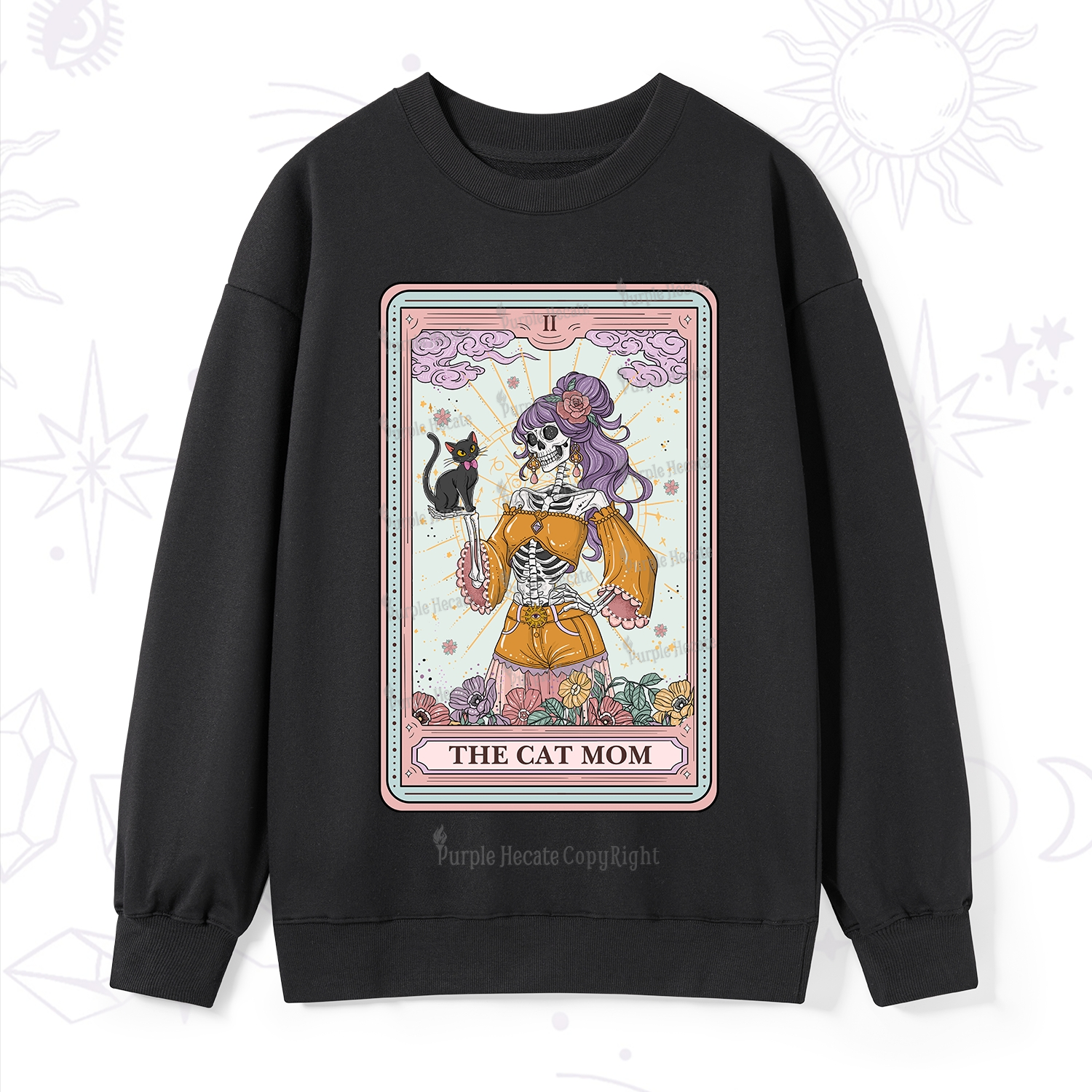 Purplehecate The Skeleton Cat Mom Tarot Card Sweatshirt