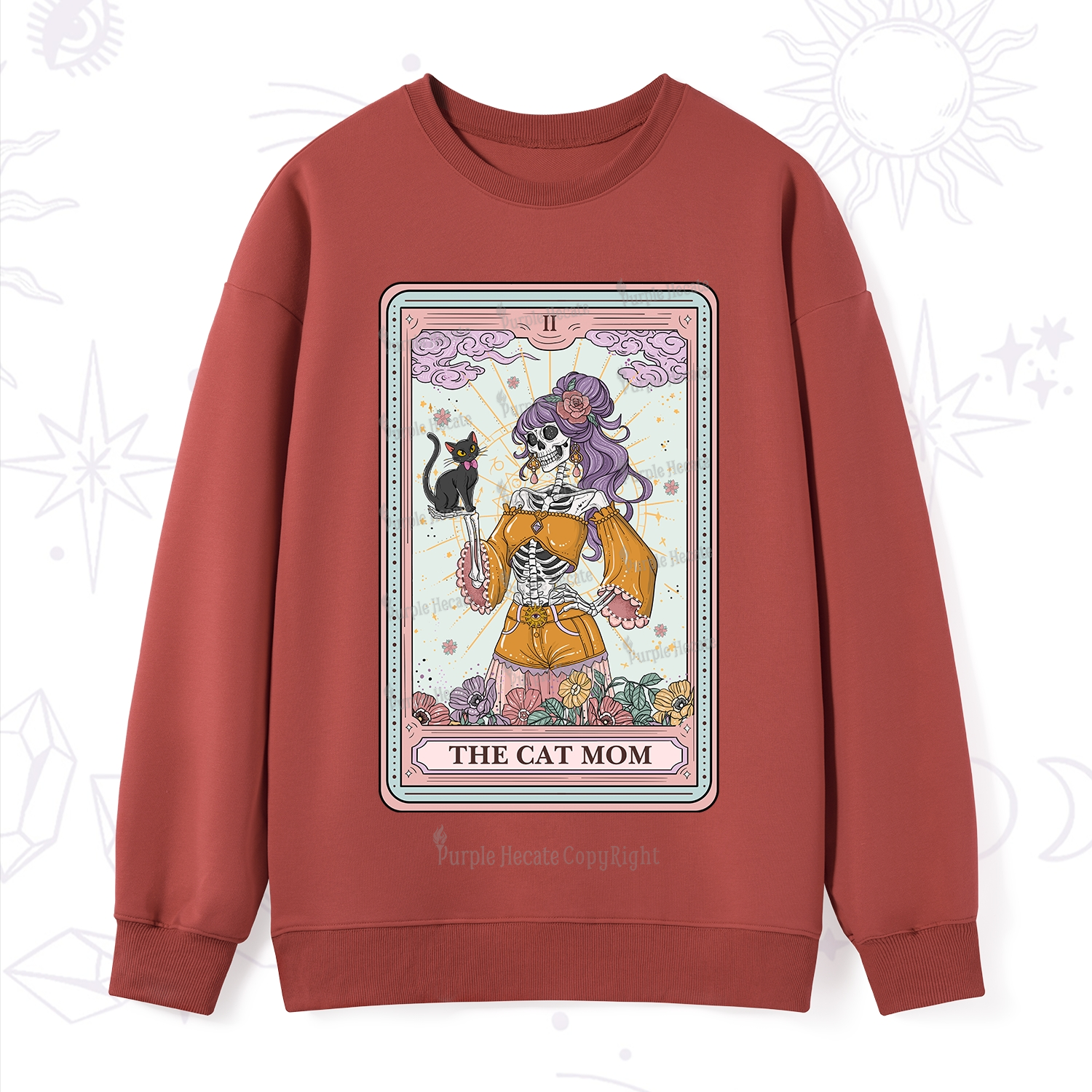 Purplehecate The Skeleton Cat Mom Tarot Card Sweatshirt