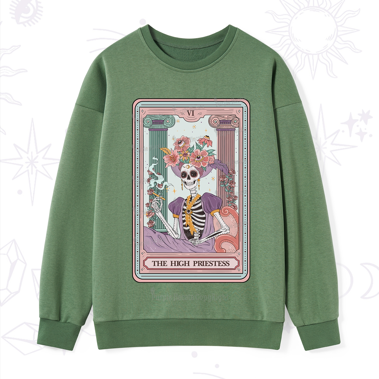 Purplehecate The High Priestess Skeleton Tarot Sweatshirt